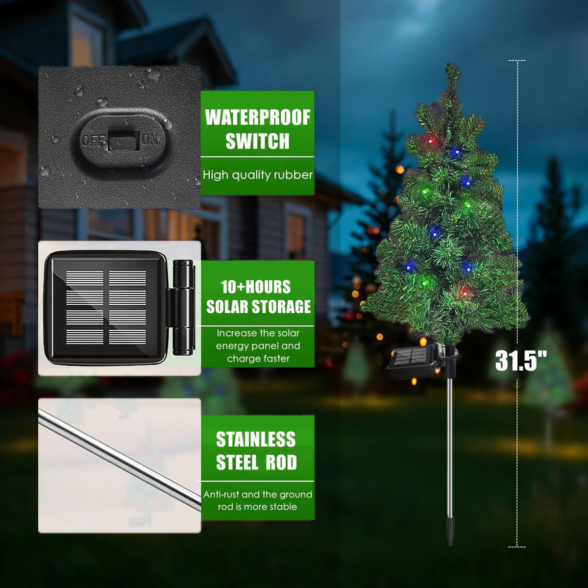 Solar Christmas Tree Garden Stake Lights Outdoor Waterproof V2528