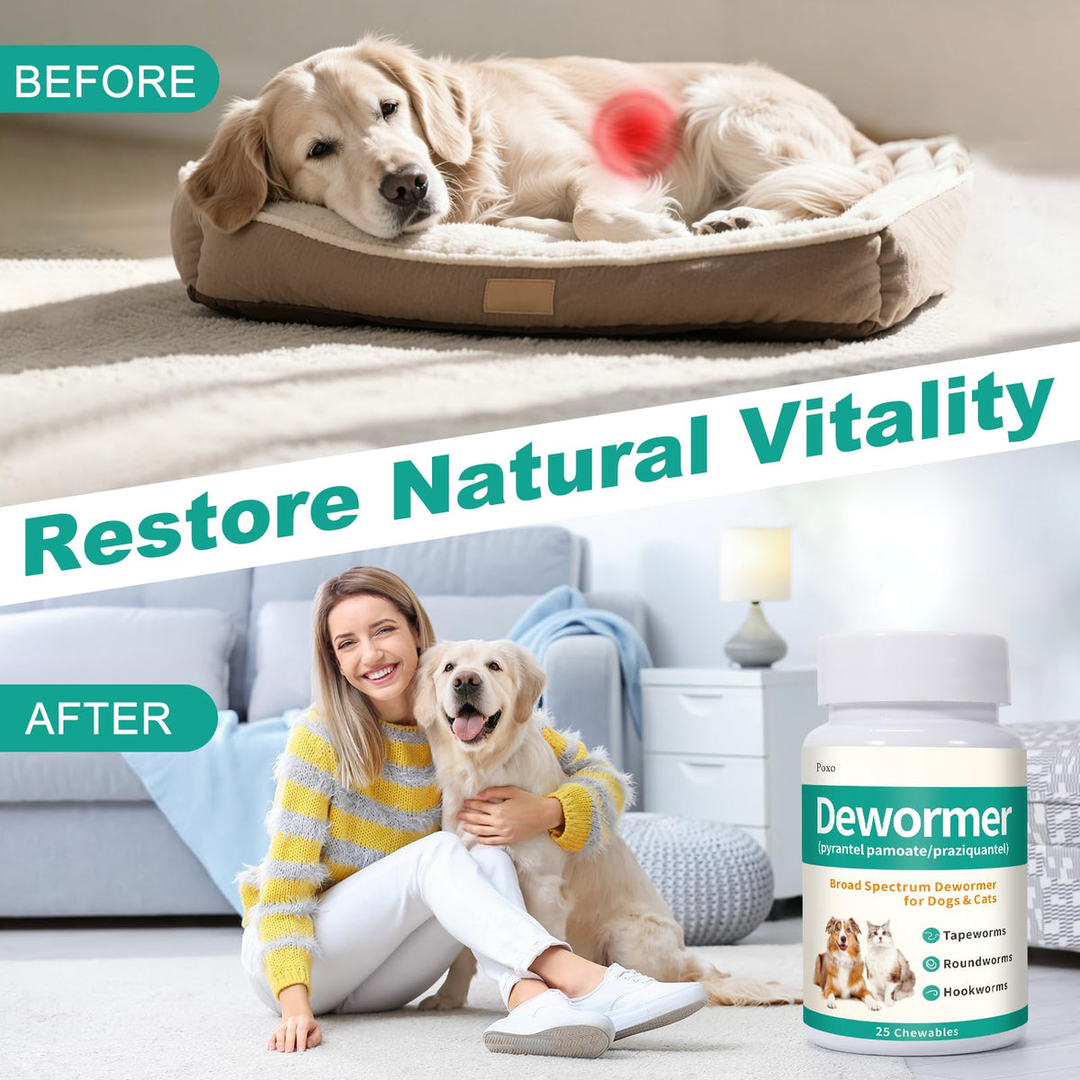 Dewormer for Dogs & Cats, 25 Chewable T708271
