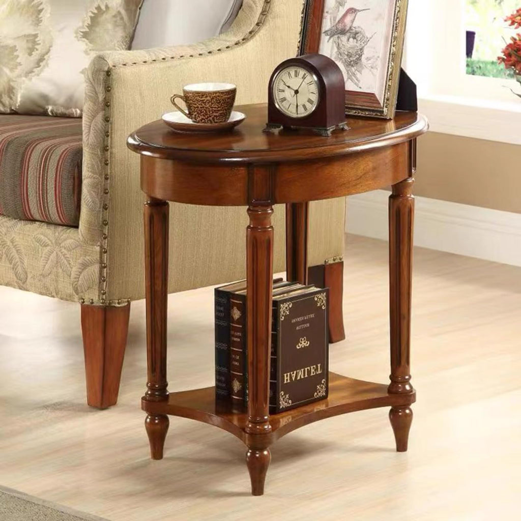 Oval Cherry Finish Wood End Table with Storage Shelf O606