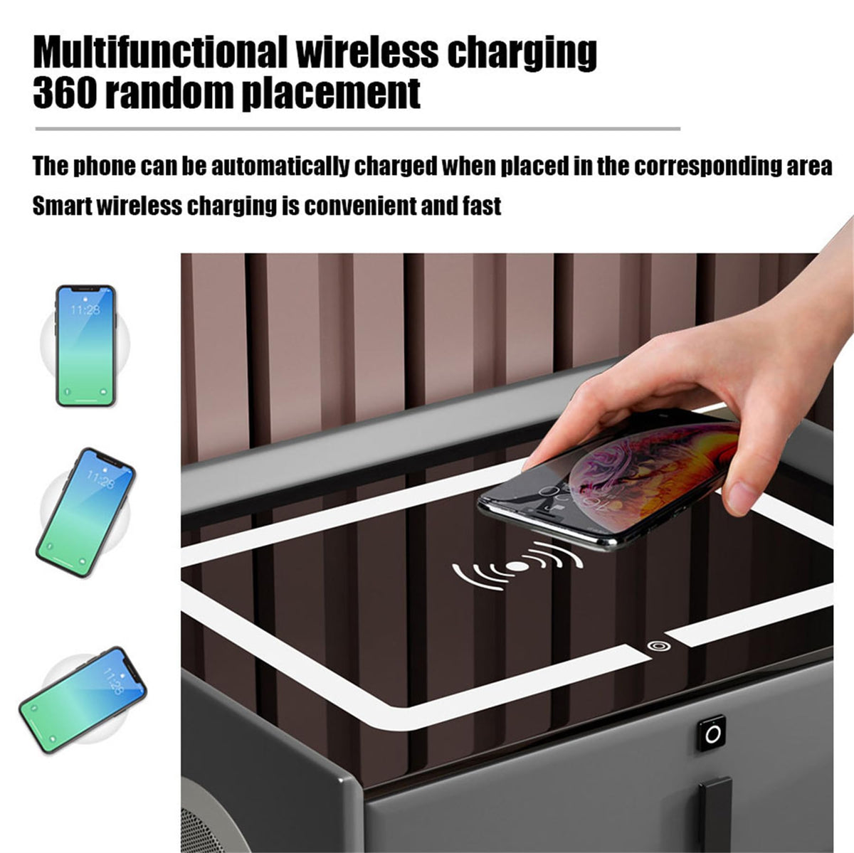 Gray Nightstand with Fingerprint Lock and Wireless Charging N345058