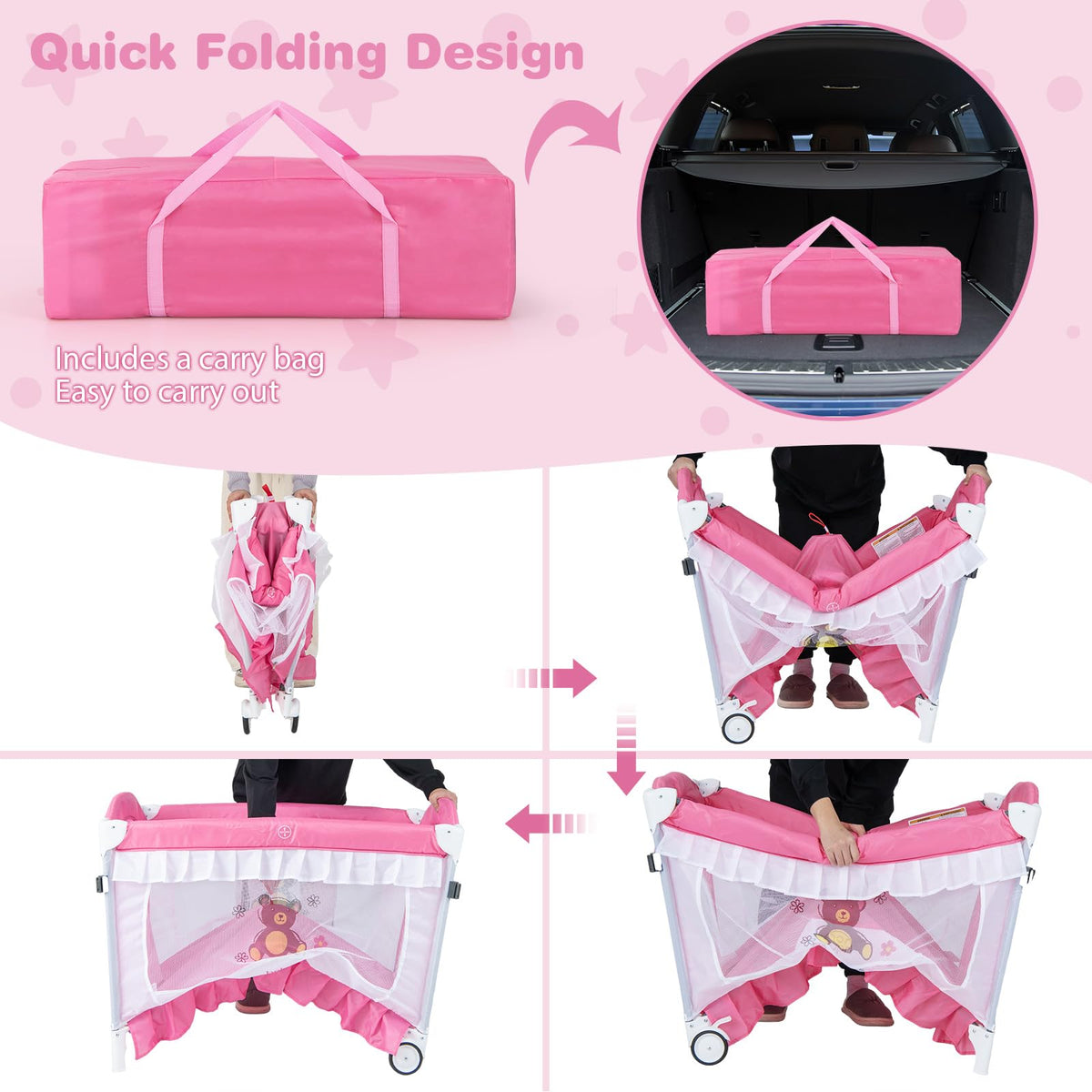 4-in-1 Baby Playard with Bassinet, Changing Table and Carry Bag W2874