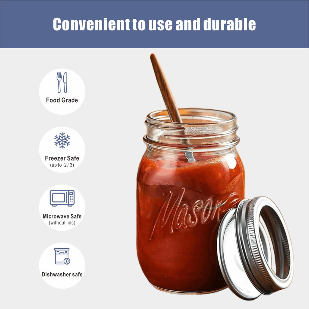 16 oz 6-Pack Regular Mouth Glass Mason Jars with Airtight Lids L879