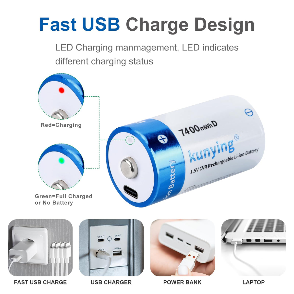 1.5V Rechargeable D Batteries 8-Pack with Charger H611