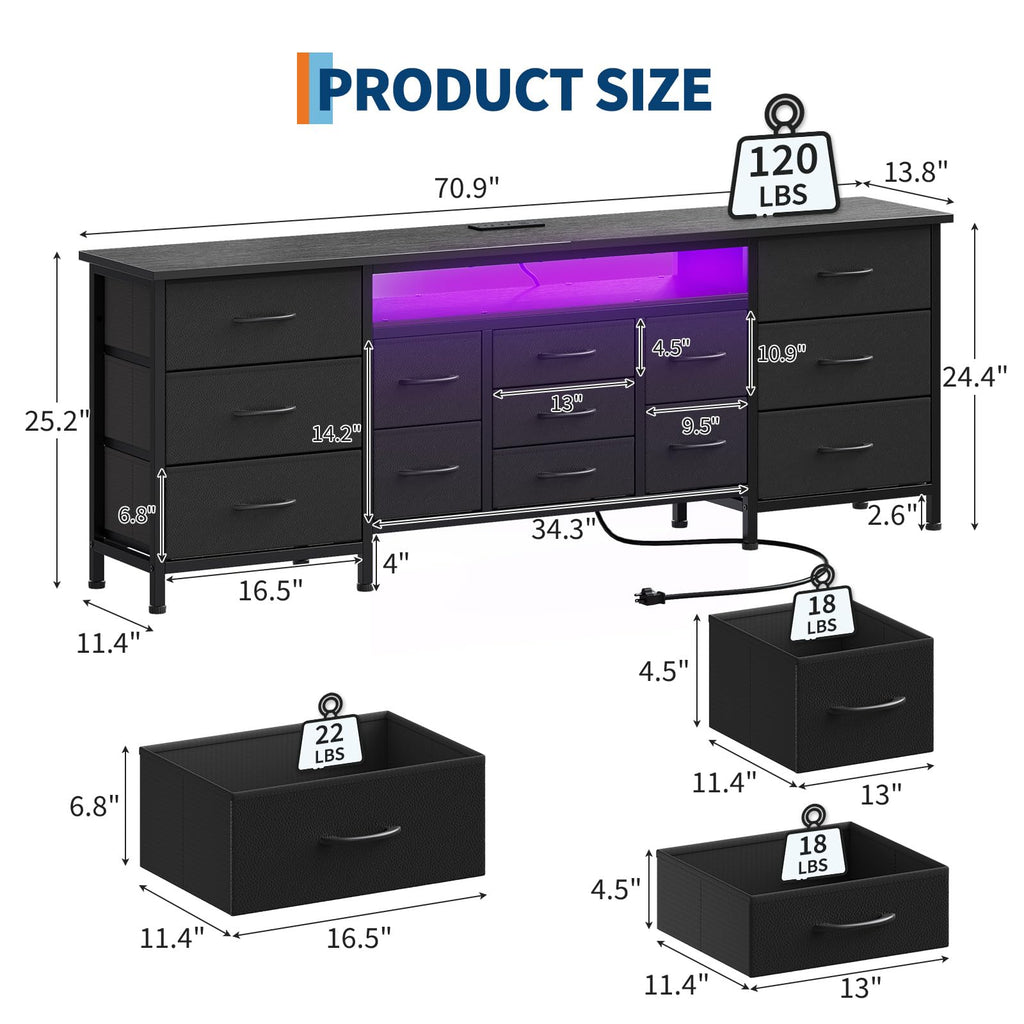 70 Inch Dresser TV Stand with Drawers and Outlet M383569