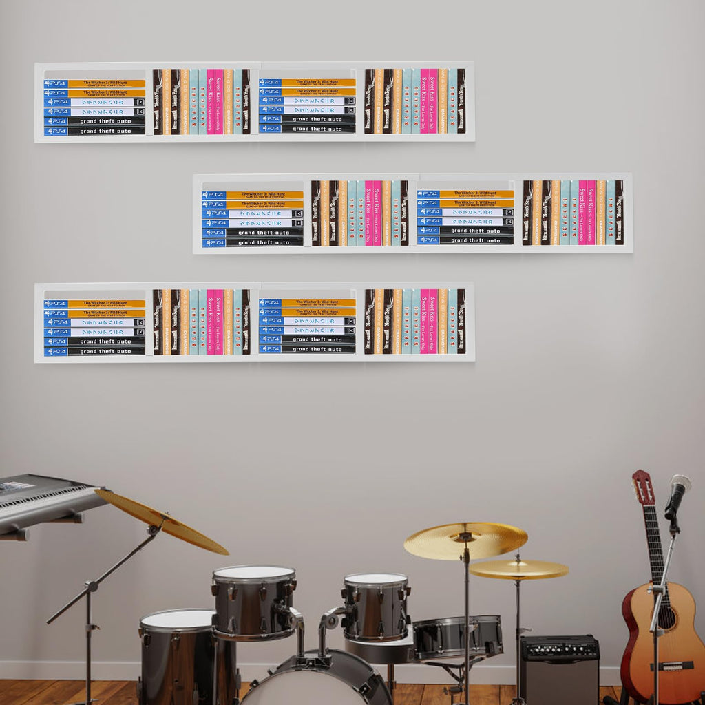 34 Inch Wall Mount Media Storage Rack, 3 pcs CD DVD Organizer Metal Shelf, White H4868