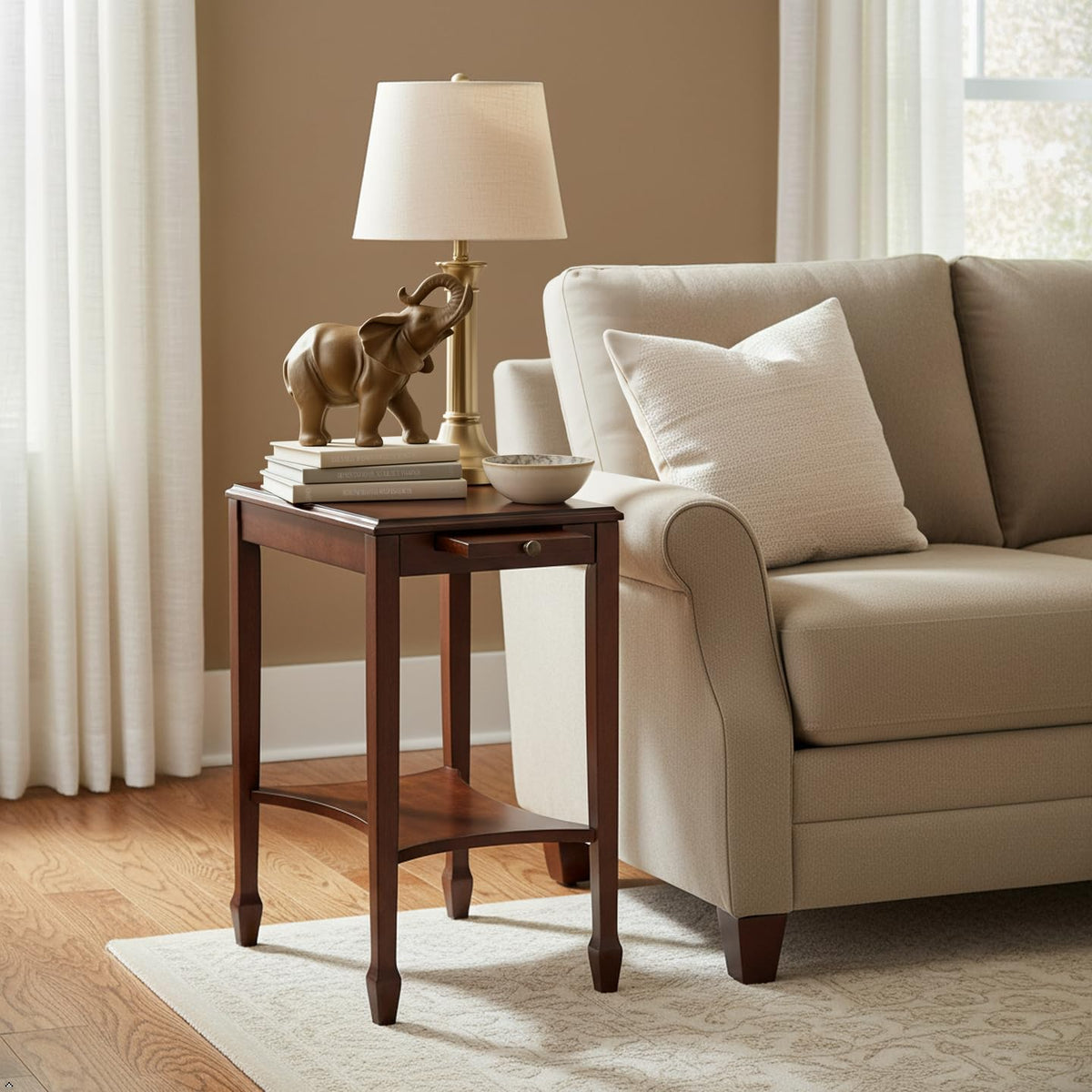Traditional Rectangular Wood Side Table with Pull-Out Tray U57361