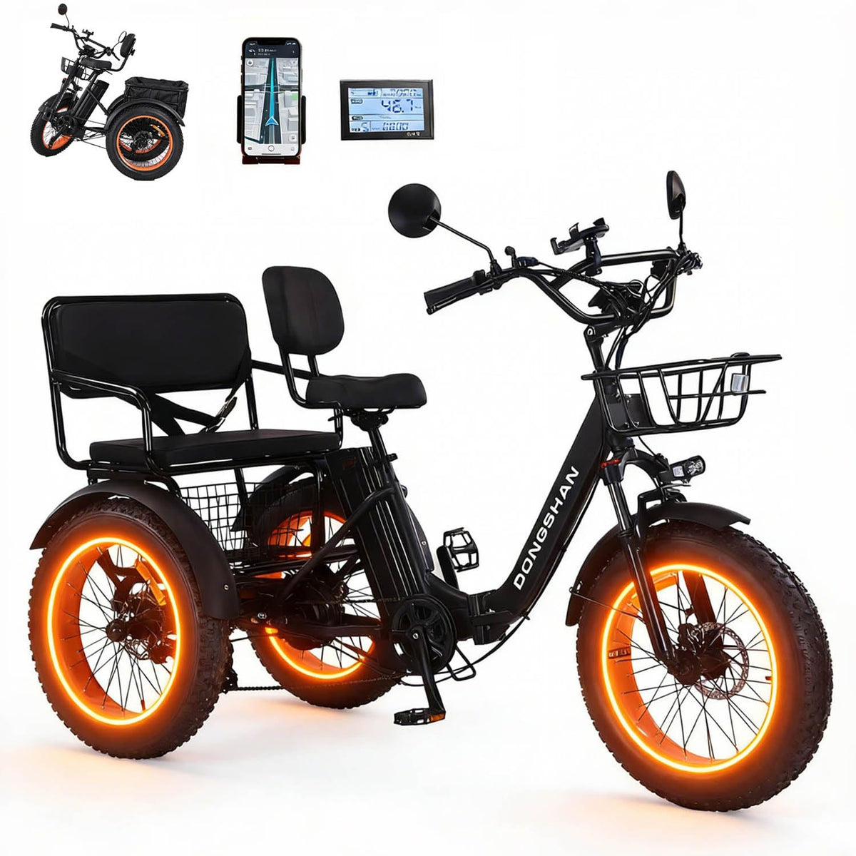 20” Fat Tire Folding 7-Speed Electric Tricycle with Rear Seat R91768