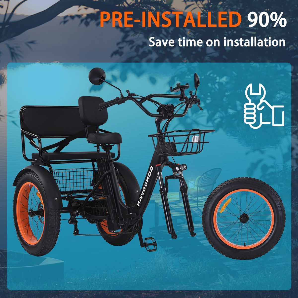 20” Fat Tire Folding 7-Speed Electric Tricycle with Rear Seat R91768