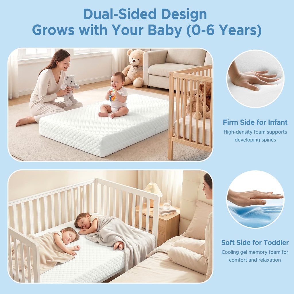 Crib Mattress, Dual Sided Memory Foam Toddler Bed Mattress D190