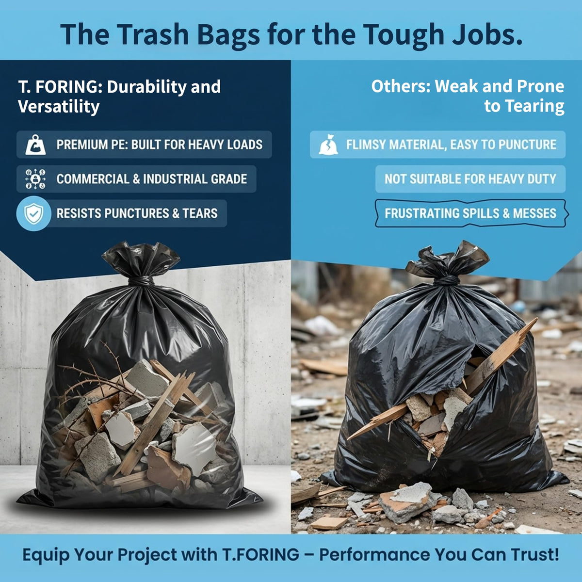 55-60 Gallon Heavy Duty Trash Bags, 2.1 Mil, 100 Count N25060