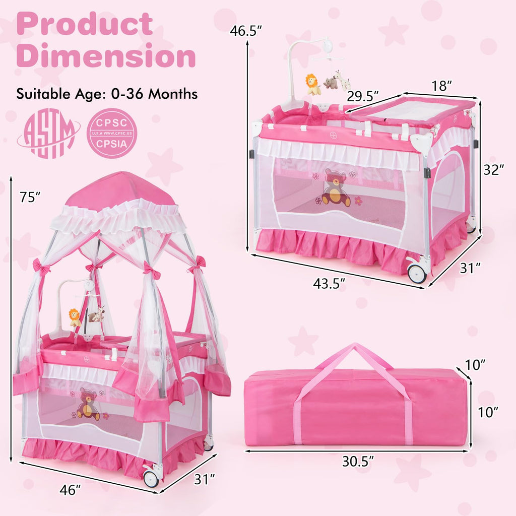 4-in-1 Baby Playard with Bassinet, Changing Table and Carry Bag W2874