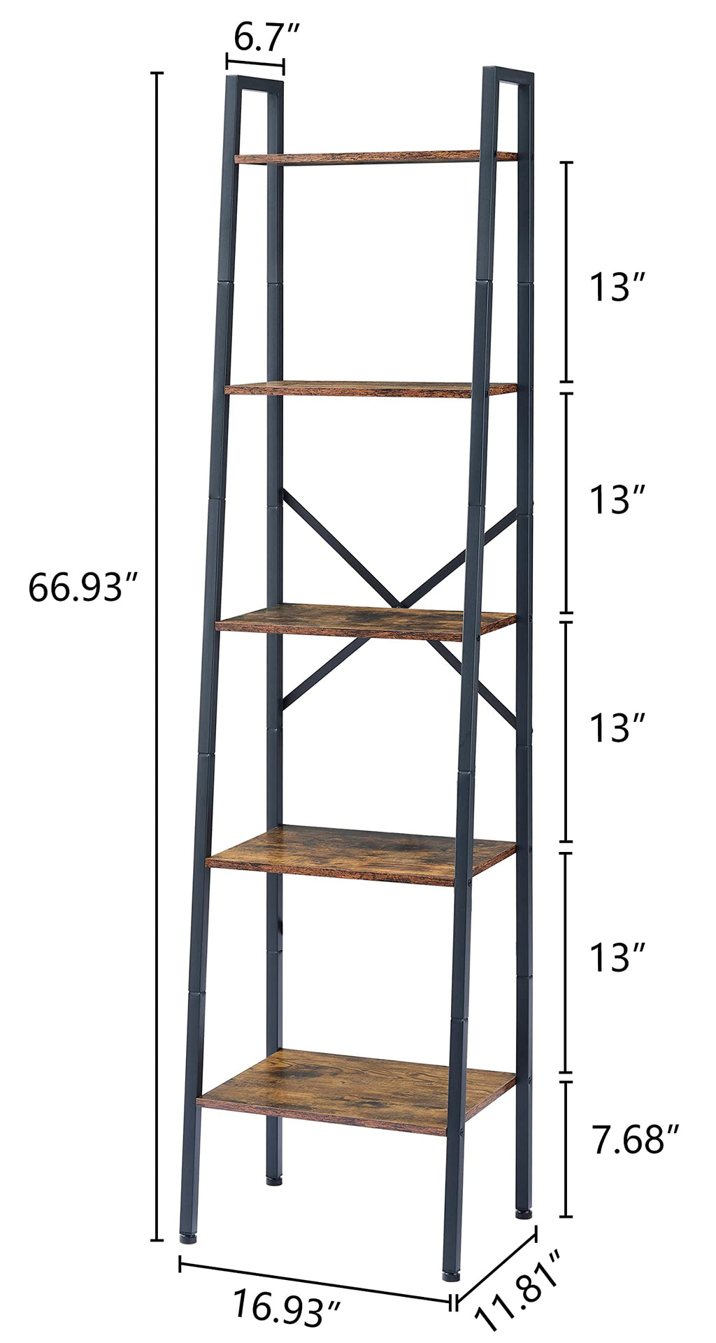 5-Tier Rustic Brown Metal Ladder Bookshelf U34202
