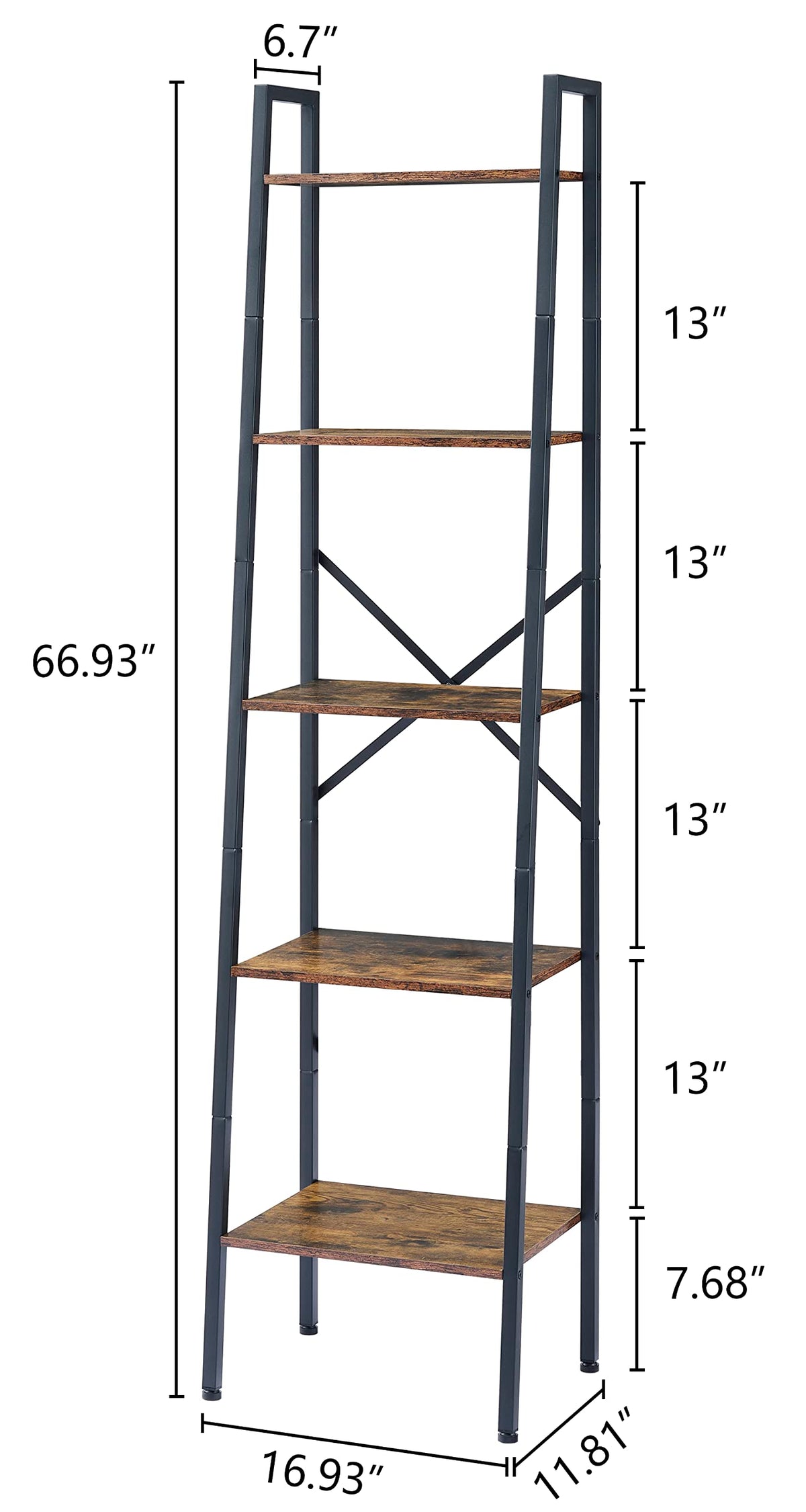 5-Tier Rustic Brown Metal Ladder Bookshelf U34202