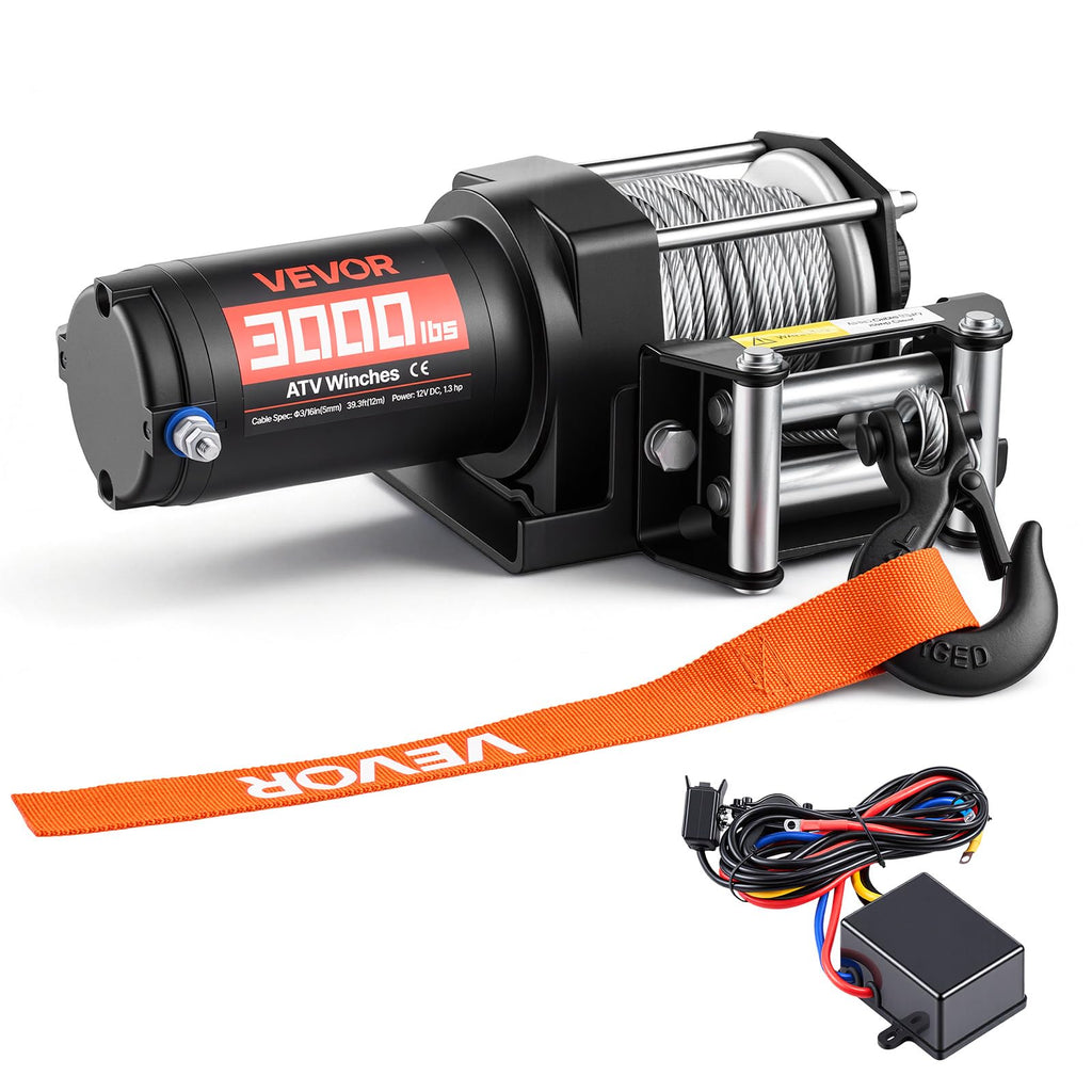 12V DC Electric Winch with Steel Wire Rope and Wired Remote Control I194506