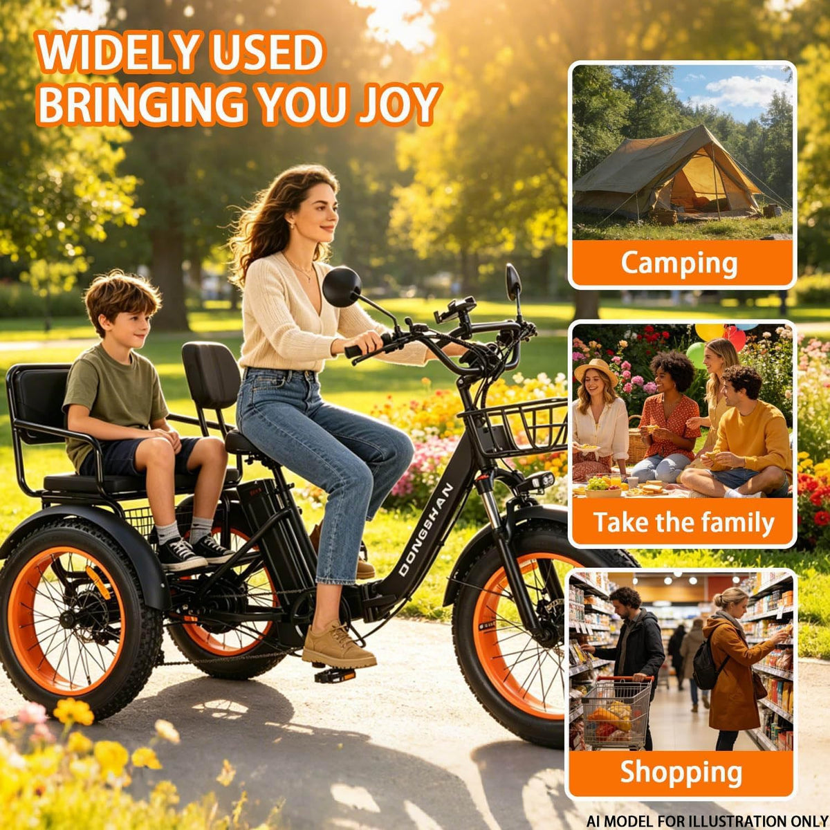 20” Fat Tire Folding 7-Speed Electric Tricycle with Rear Seat R91768