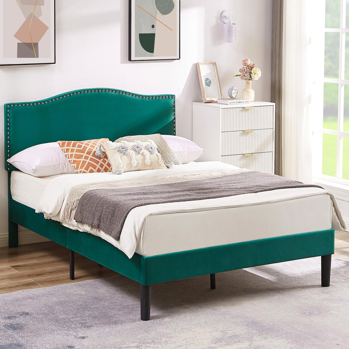 Full Platform Bed Frame with Adjustable Upholstered Headboard N10578