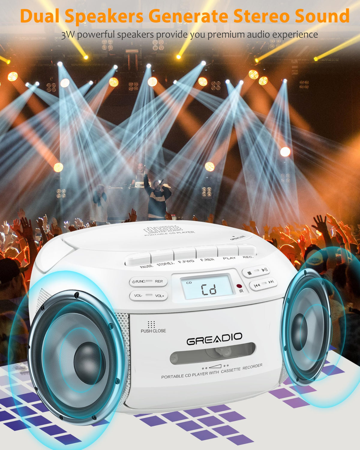 CD Player Boombox Cassette Player Combo with Bluetooth, AM/FM Radio X515