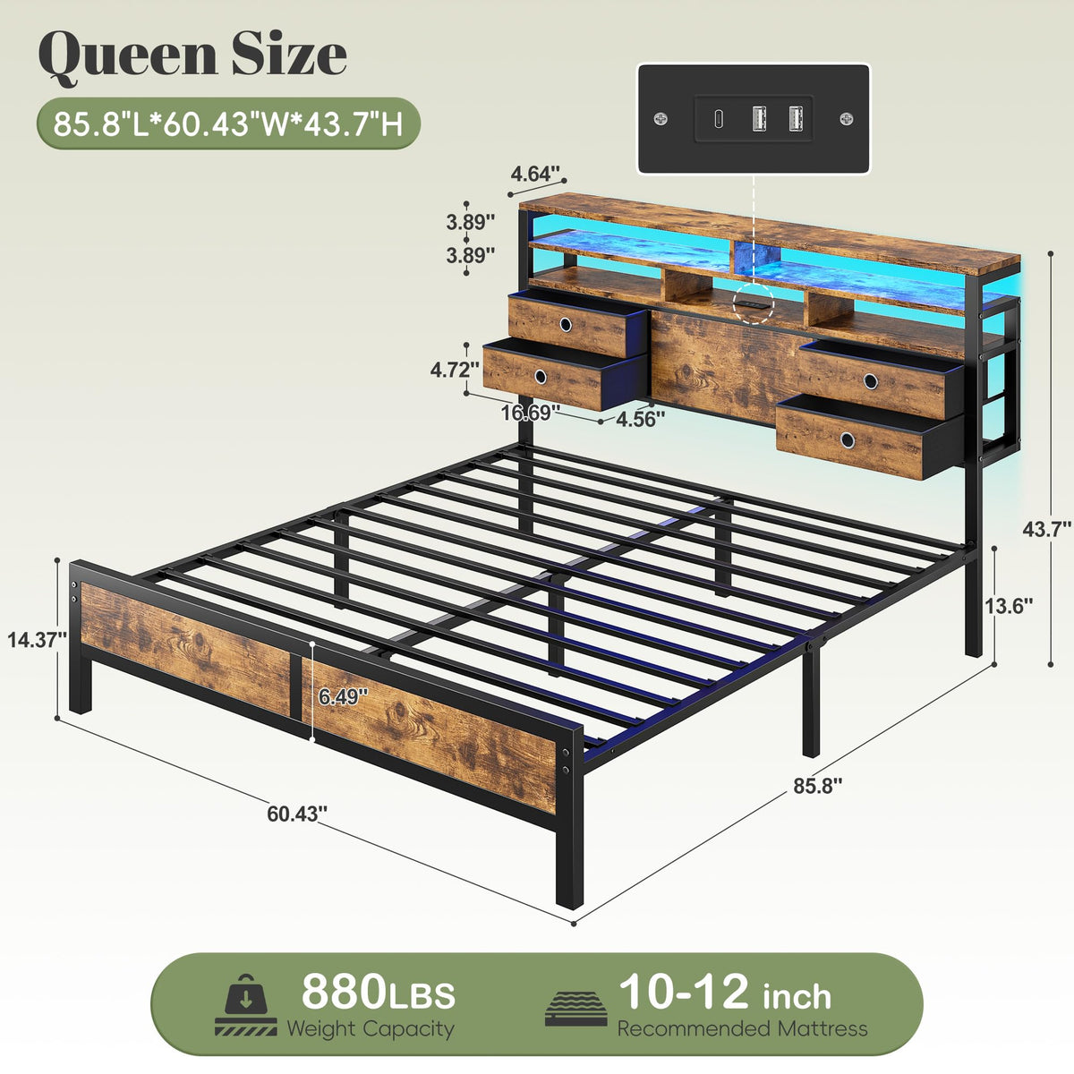 Queen Bed Frame with 4 Drawers I257