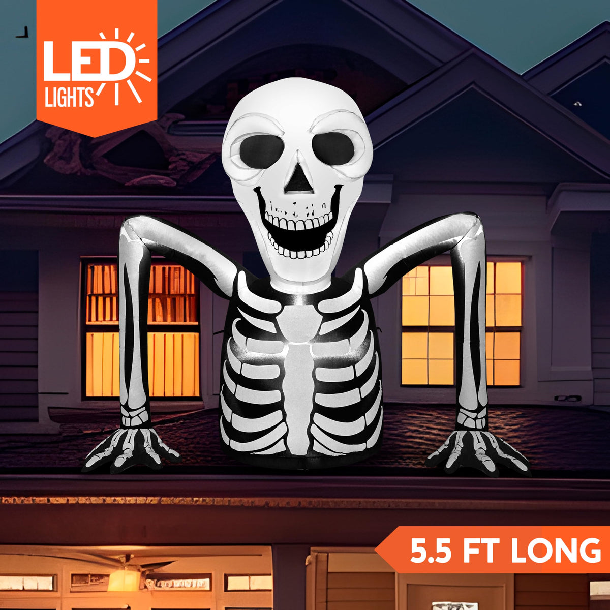 5.5 FT Long Inflatable Skeleton Outdoor Decoration with LEDs S734