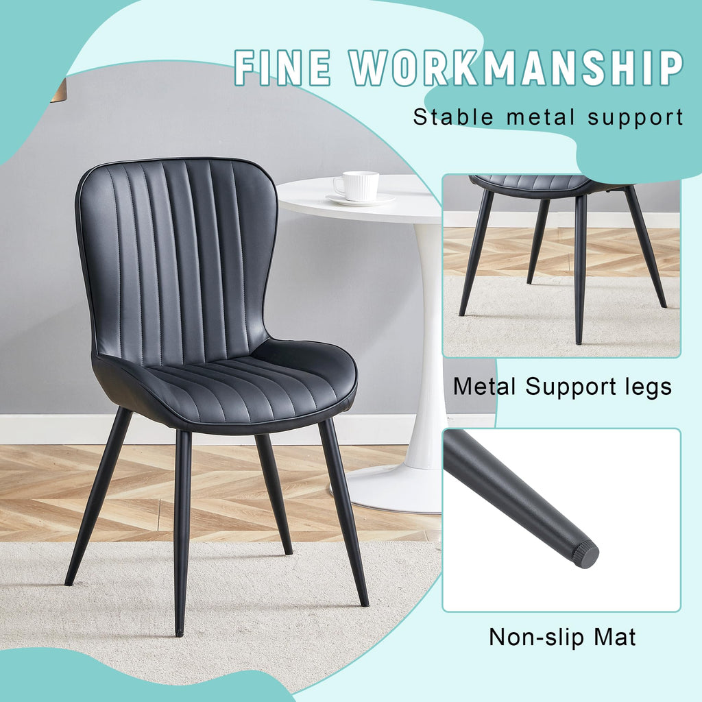 Black Dining Chairs Set of 4 PU Leather Metal Leg Q25082