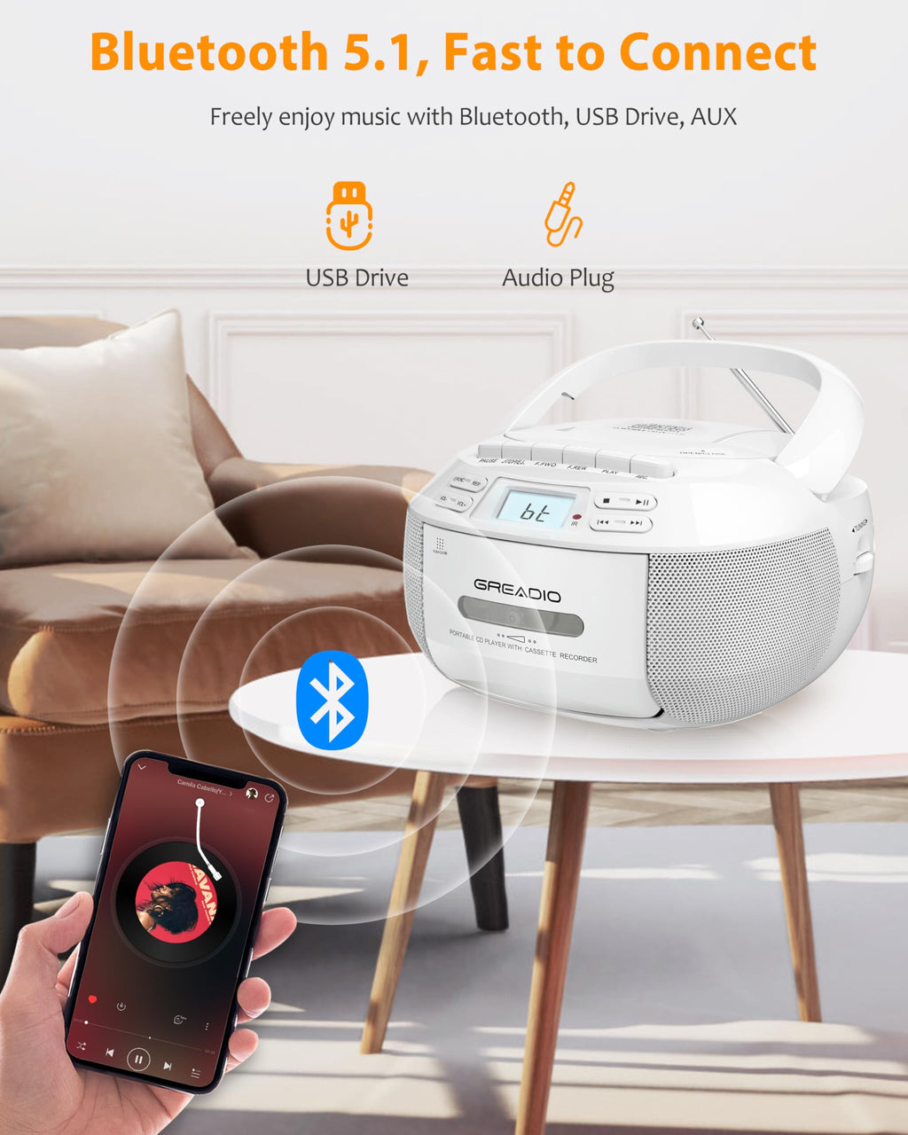 CD Player Boombox Cassette Player Combo with Bluetooth, AM/FM Radio X515