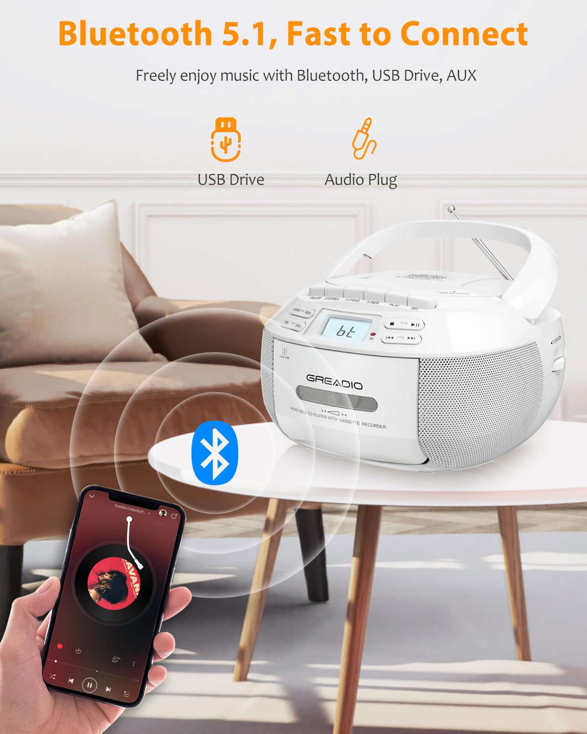 CD Player Boombox Cassette Player Combo with Bluetooth, AM/FM Radio X515