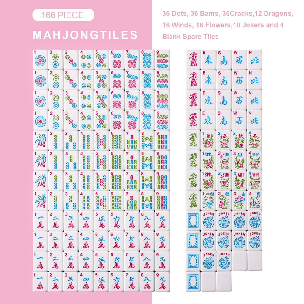 166 Pink Tiles Mahjong Set with 4 Clear Racks and Bag J6567