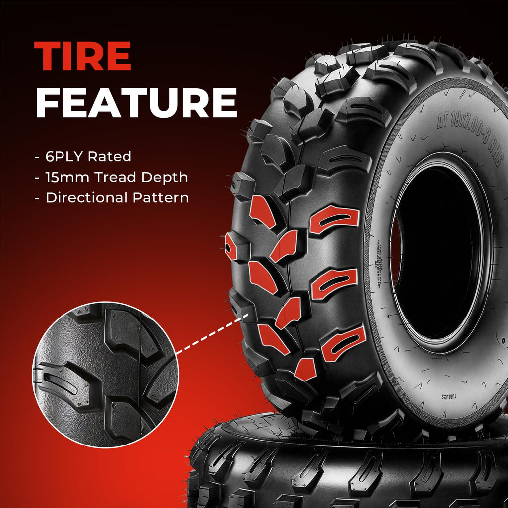 Set of 2 19x7-8 6 Ply Tubeless ATV Tires B4143