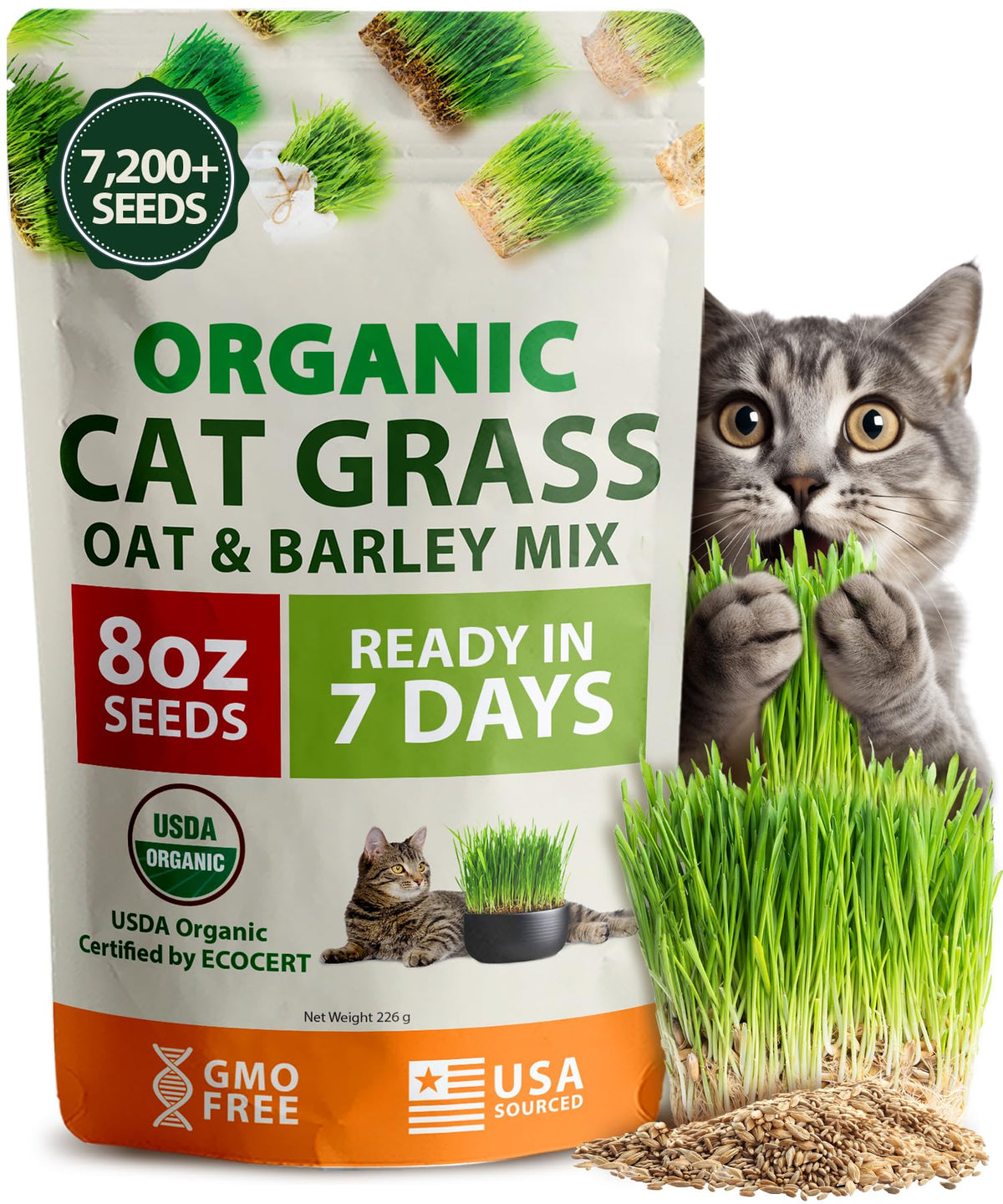 Organic Cat Grass Seeds 8oz Oat & Barley A30466