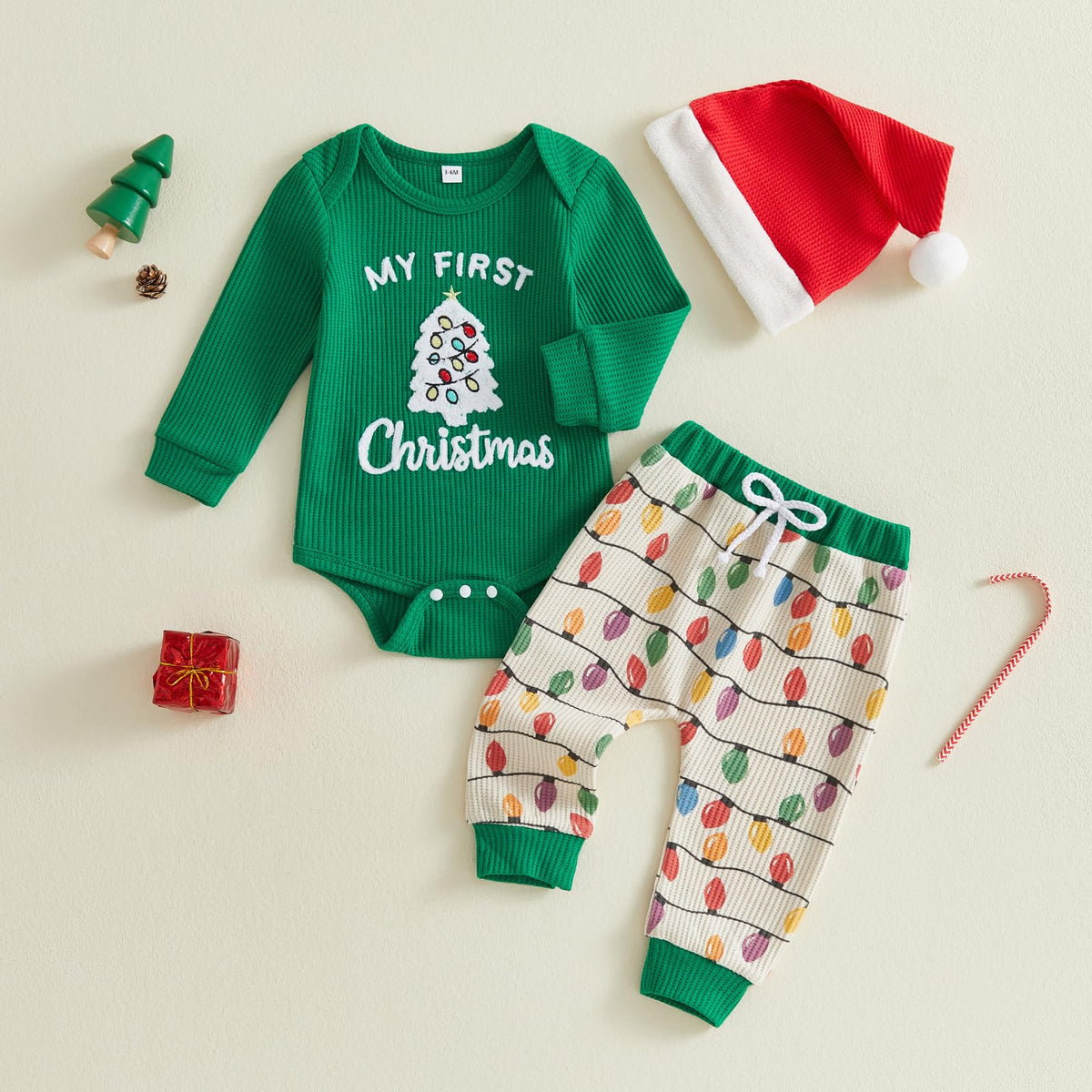 Baby Boy Christmas Outfit Romper Pants Hat G51681