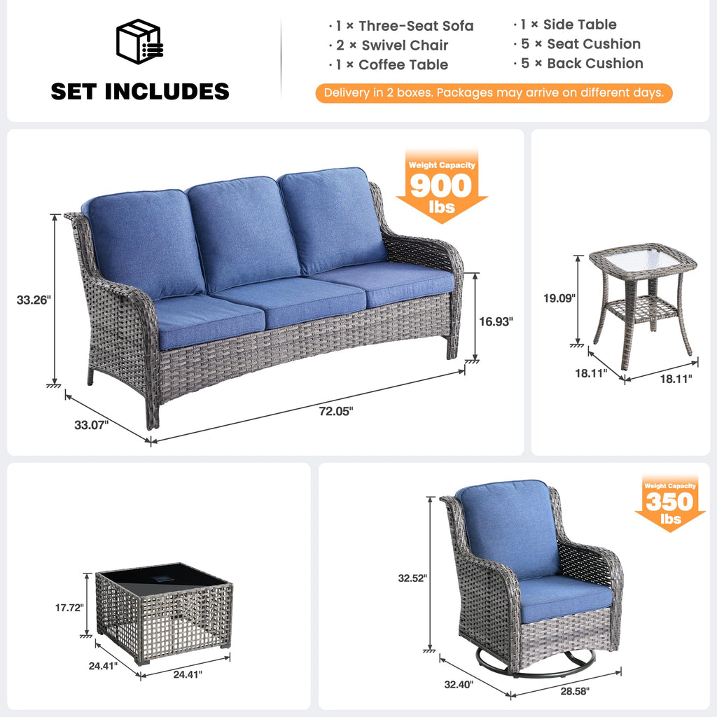 5-Piece Outdoor Wicker Sofa Set with Swivel Chairs C660419
