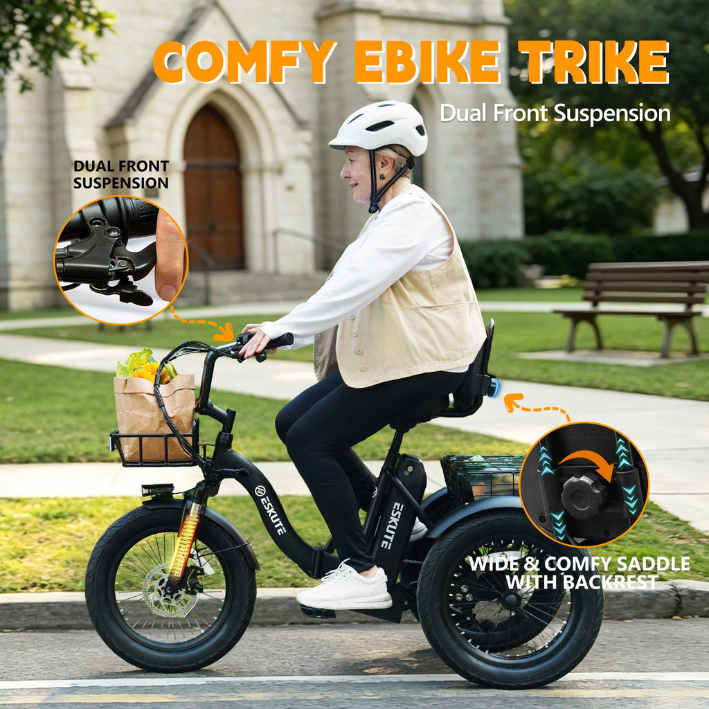 Electric Tricycle for Adults, 1200W Folding E-Trike, 48V 13Ah Battery, 18" Fat Tire 3-Wheel Electric Bike O791526