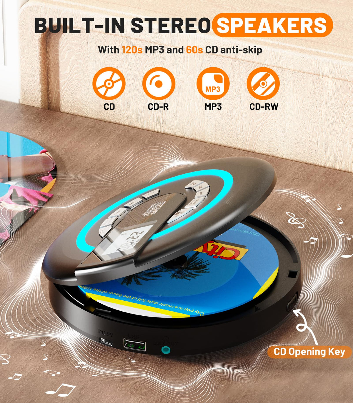 Portable CD Player with Speaker Bluetooth Q609843