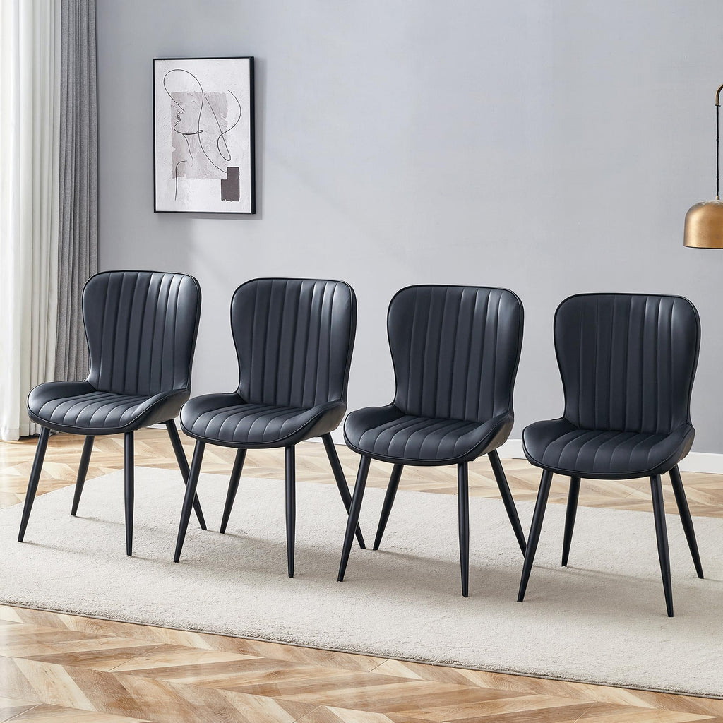 Black Dining Chairs Set of 4 PU Leather Metal Leg Q25082