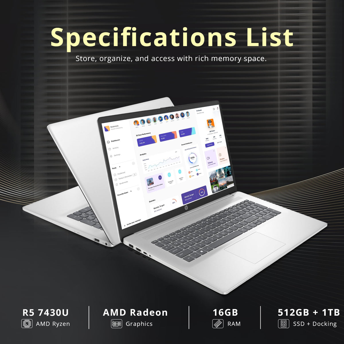 17.3" HD+ Touchscreen Laptop, AMD Ryzen 5, 16GB RAM, 1.5TB Storage, Silver N4822