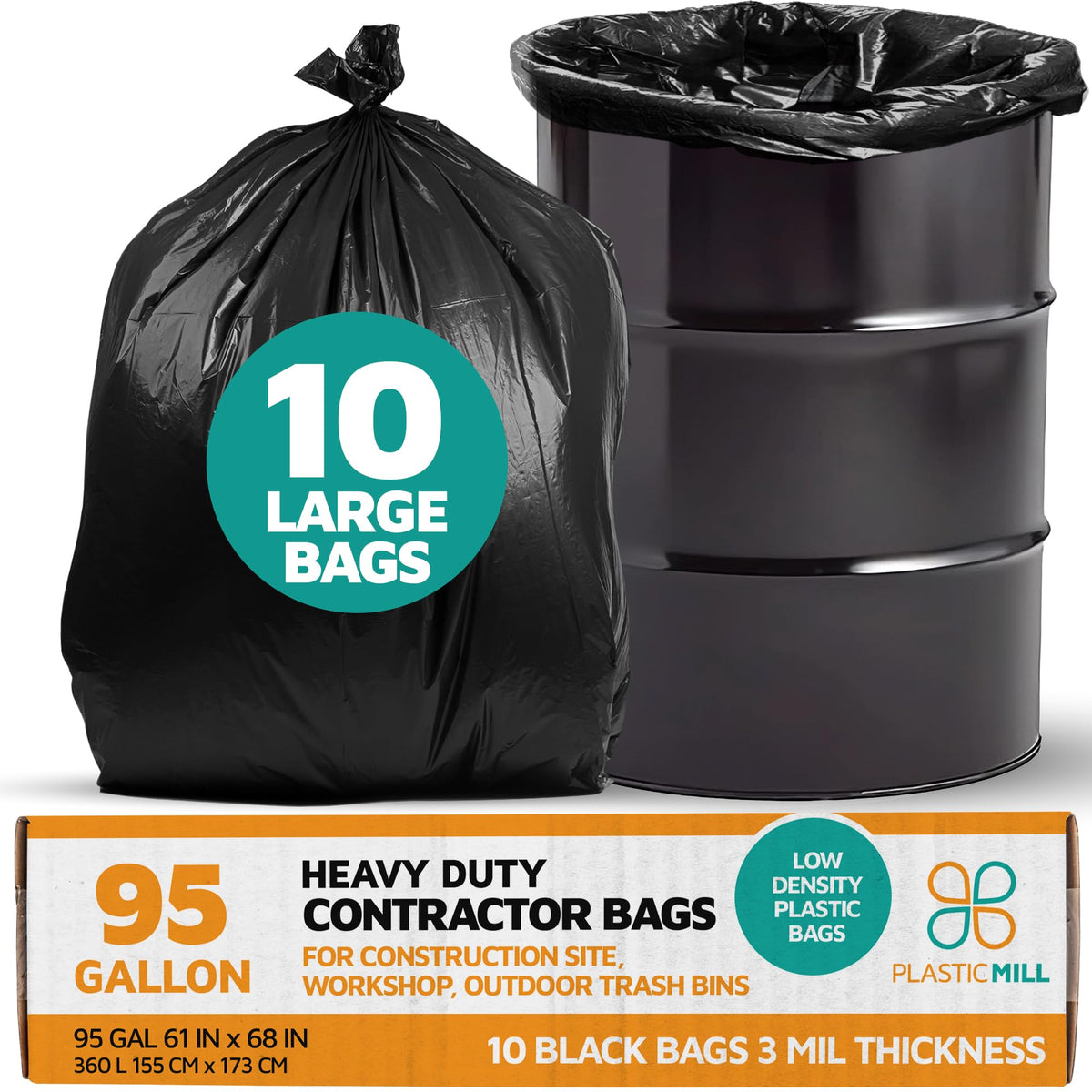 95-Gallon Black Heavy Duty Contractor Bags 10-Count V974097