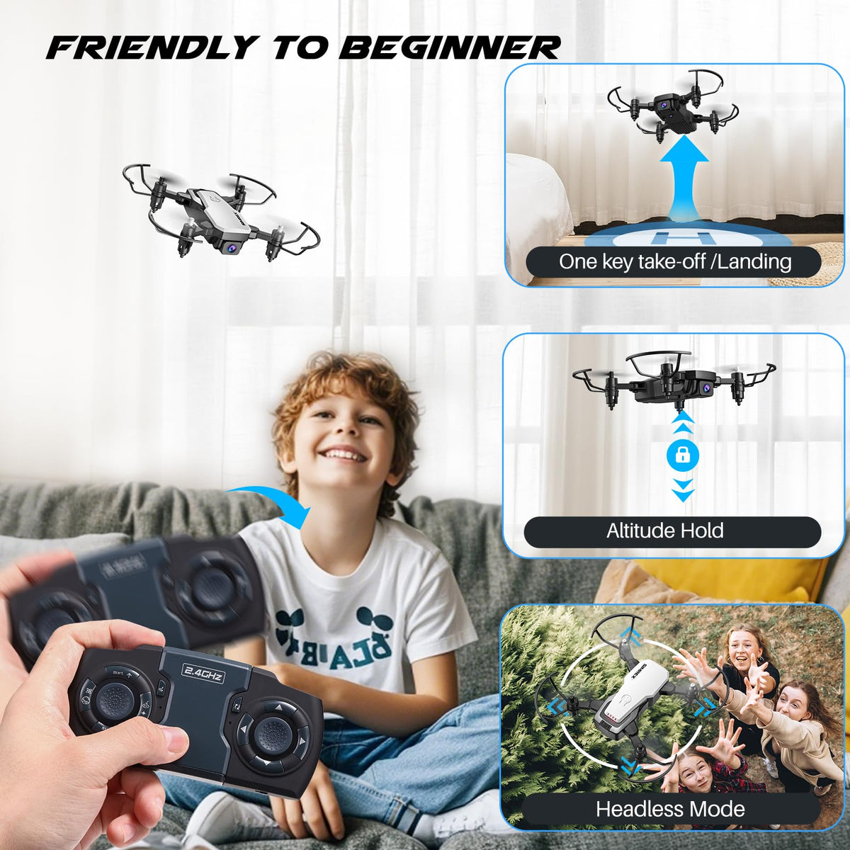 Mini Drone with 720P Camera, Foldable RC Quadcopter, White I66104