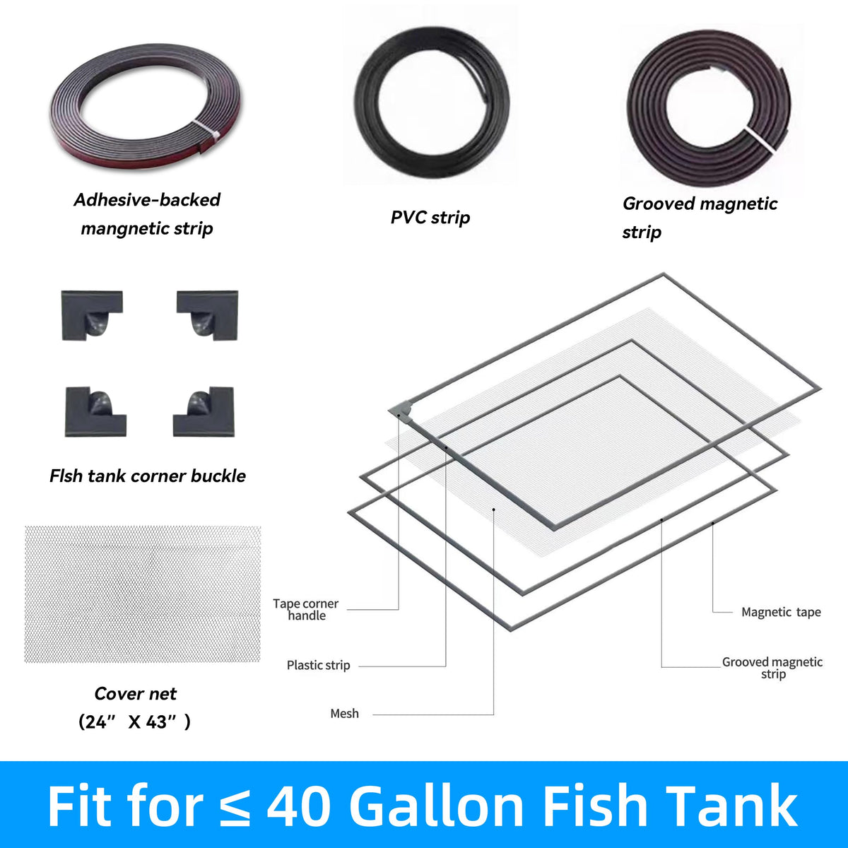 Magnetic Aquarium Lid Anti-Jumping Mesh Fish Tank Cover K2837