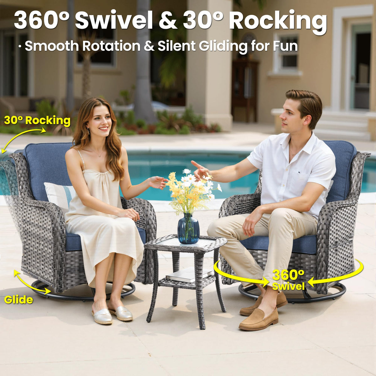 5-Piece Outdoor Wicker Sofa Set with Swivel Chairs C660419