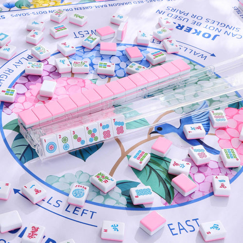 166 Pink Tiles Mahjong Set with 4 Clear Racks and Bag J6567