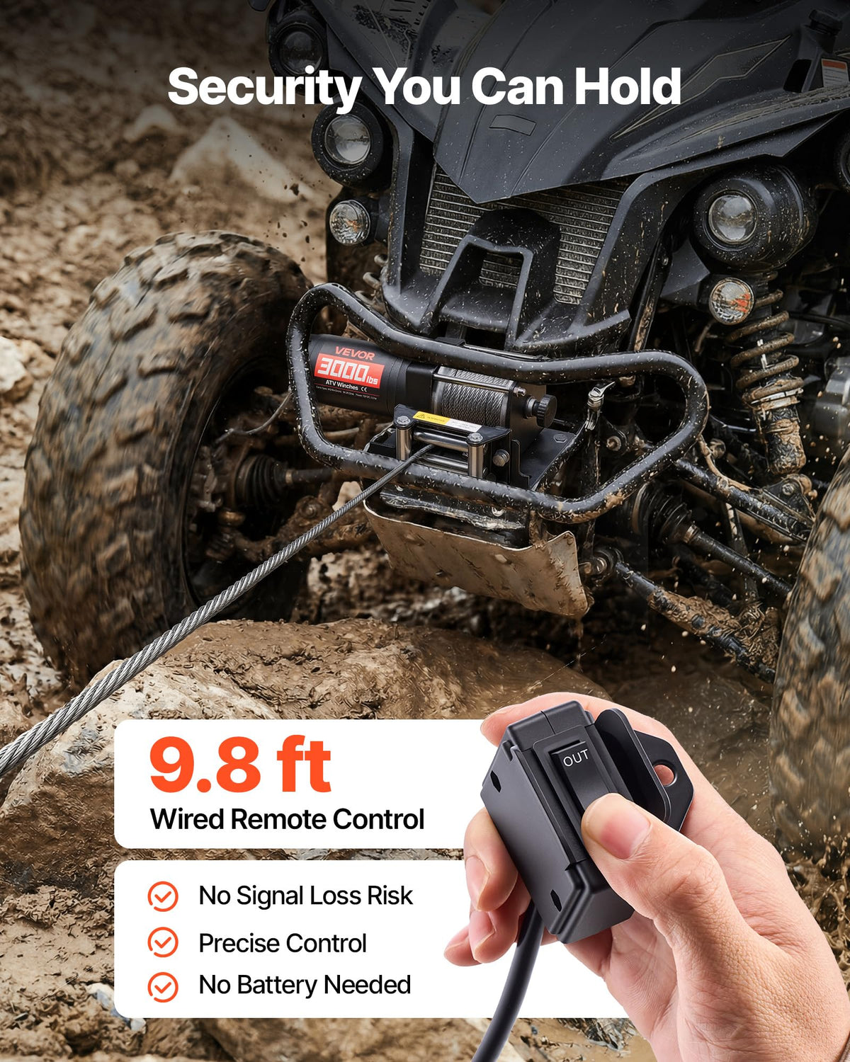 12V DC Electric Winch with Steel Wire Rope and Wired Remote Control I194506