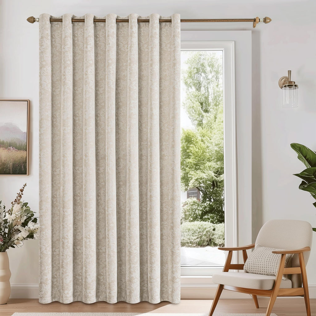 Beige Floral Jacquard Blackout Curtains 100x84 B440