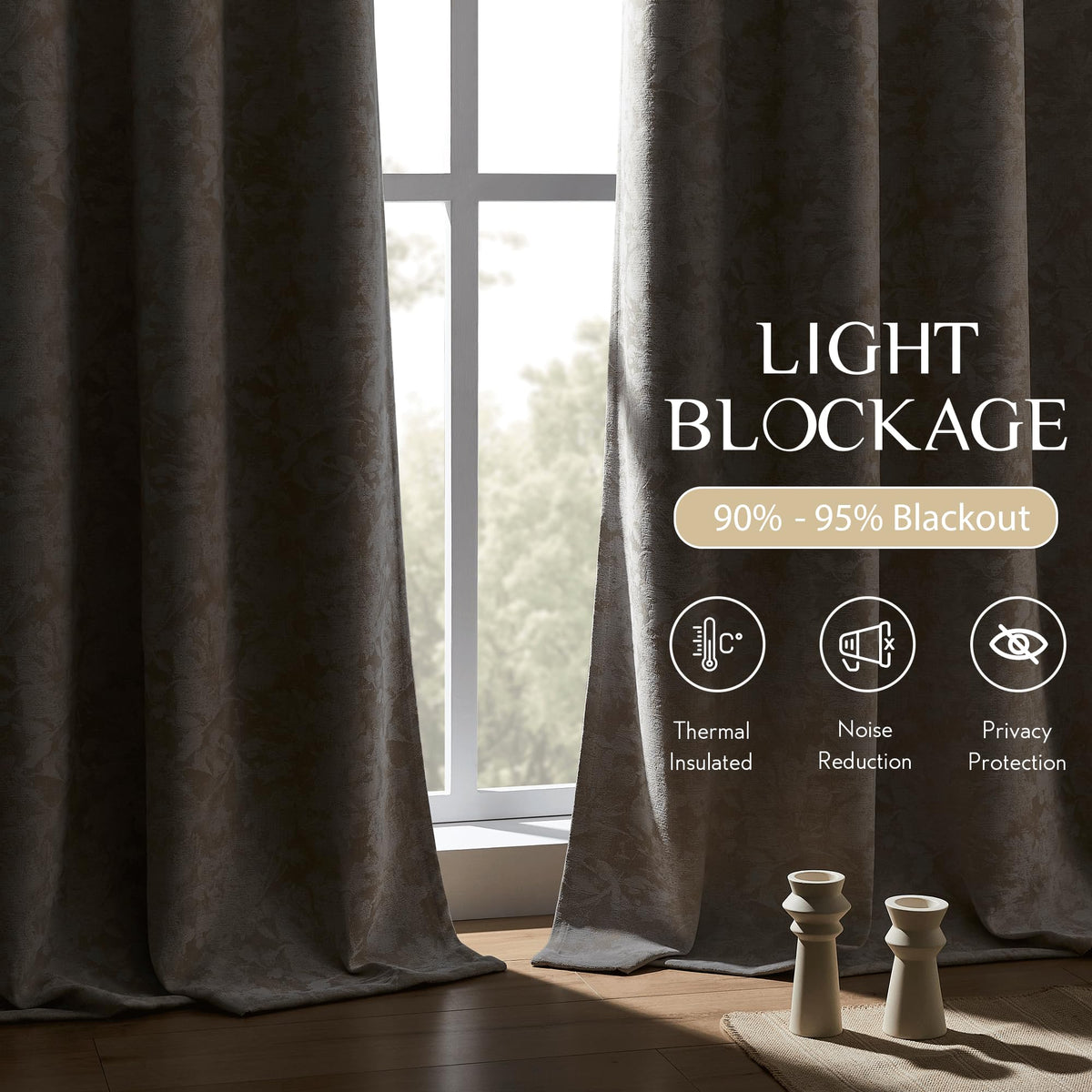 Beige Floral Jacquard Blackout Curtains 100x84 B440