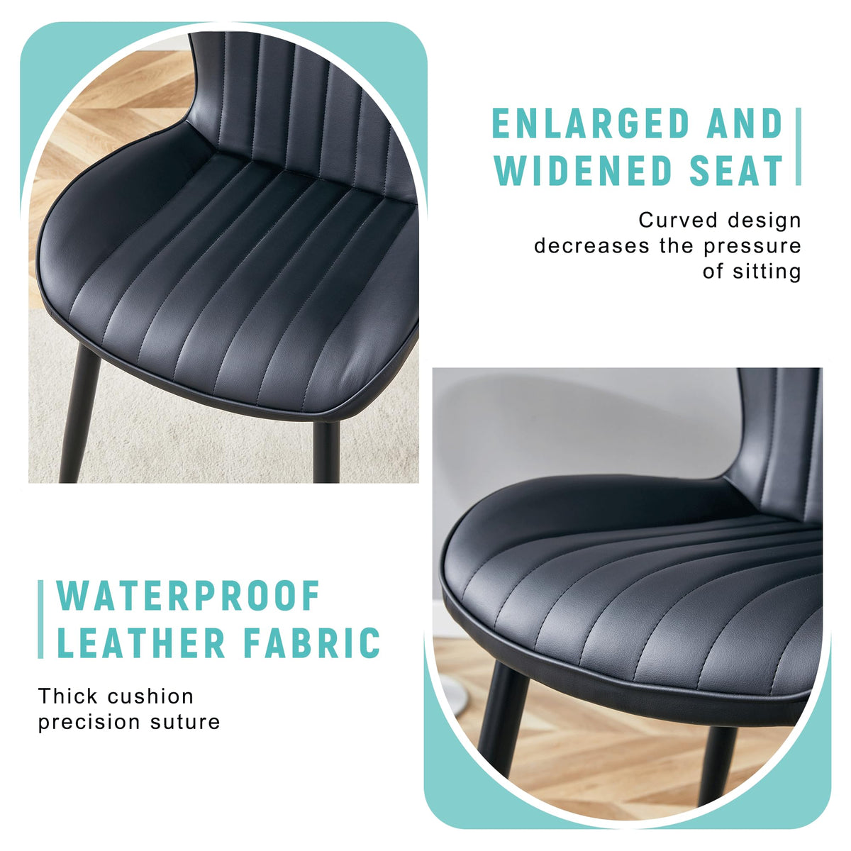 Black Dining Chairs Set of 4 PU Leather Metal Leg Q25082