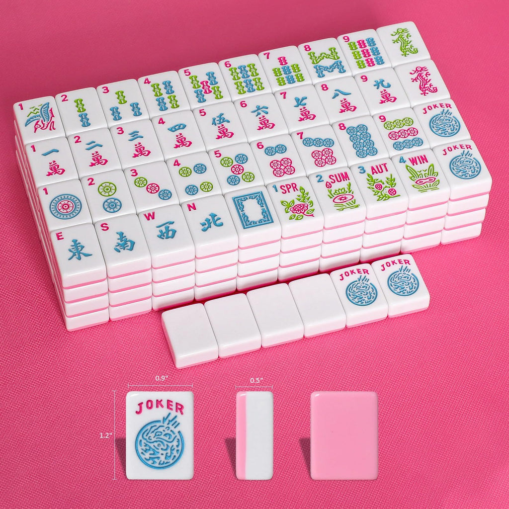 American Mahjong Game Set, 166 Pink Tiles, 4 All-in-One Color Rack/Pushers & Drawstring Bag W3149