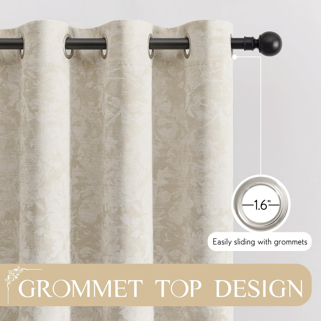 Beige Floral Jacquard Blackout Curtains 100x84 B440
