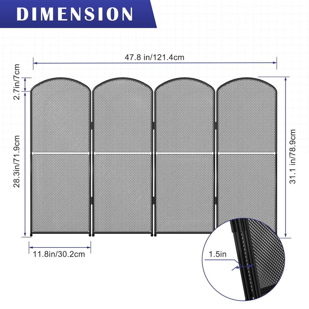 Black Metal Foldable 4-Panel Fireplace Screen G1761