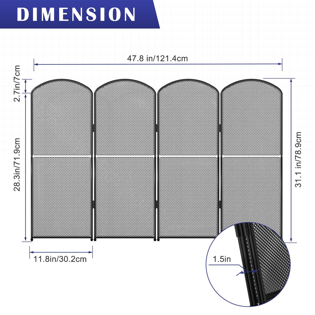 Black Metal Foldable 4-Panel Fireplace Screen G1761