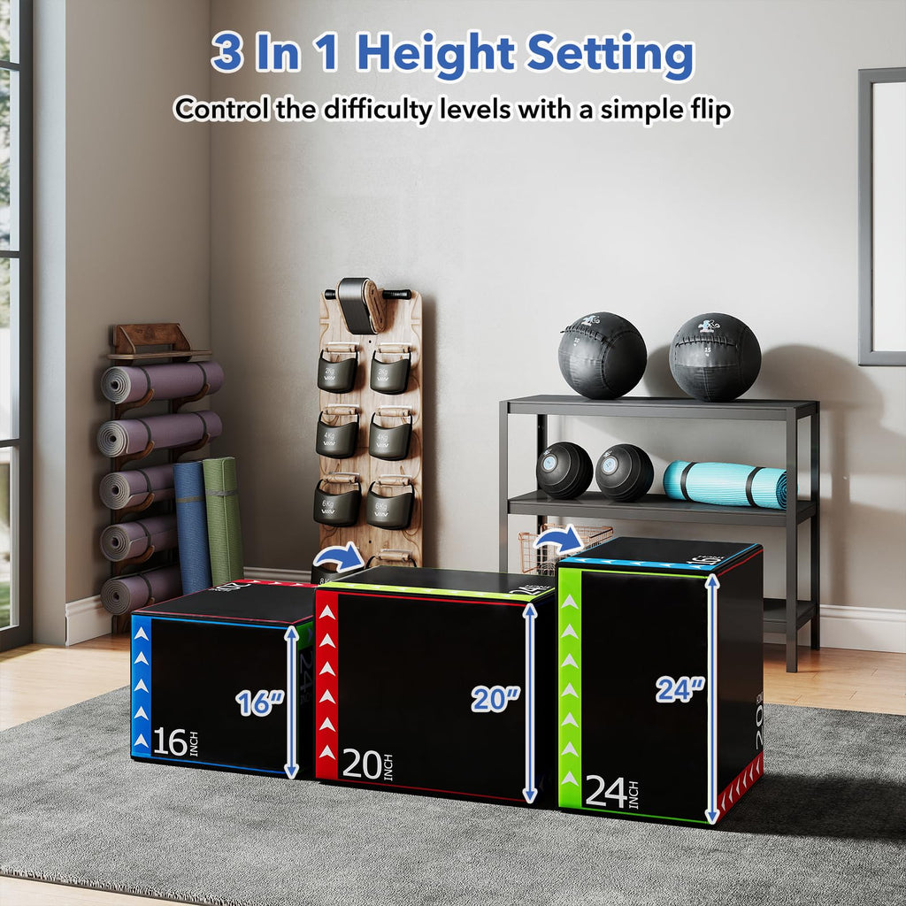 3 in 1 Plyometric Jump Box 16/20/24 Inch Soft Foam L260506