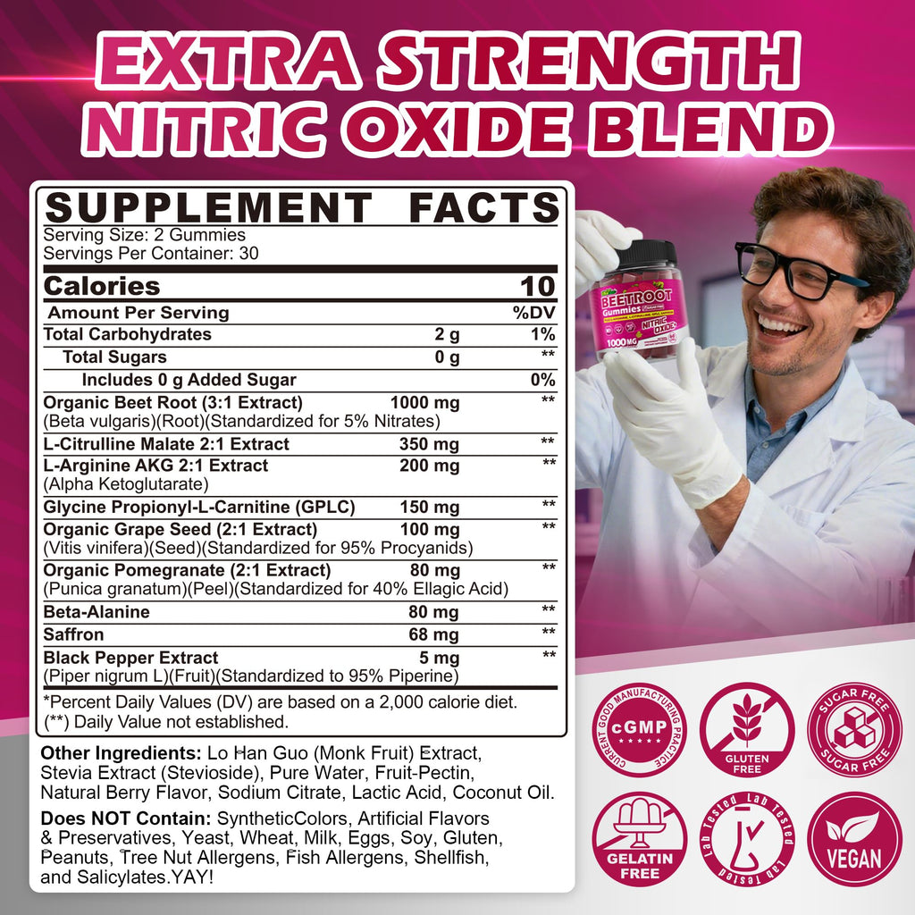 Beet Root Gummies with L-Citrulline & L-Arginine, Sugar Free B385